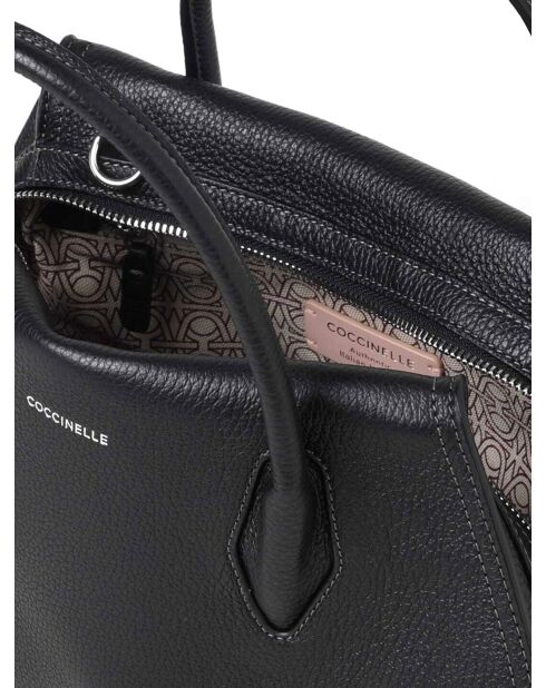 Lord Schultertasche aus genarbtem Leder in Schwarz - 30x20x13 cm