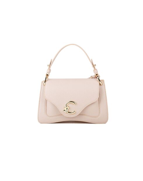 Bolso C-Me de piel granulada beige - 23,5x16x9 cm