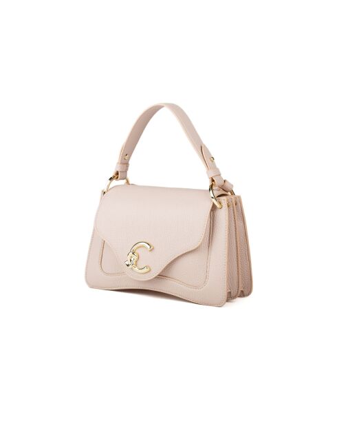 Bolso C-Me de piel granulada beige - 23,5x16x9 cm