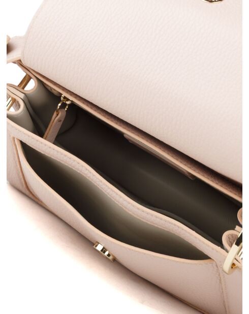 Bolso C-Me de piel granulada beige - 23,5x16x9 cm