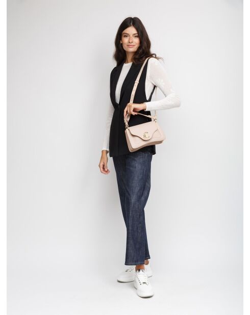 Bolso C-Me de piel granulada beige - 23,5x16x9 cm