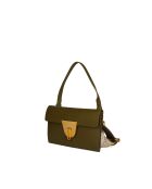 Olivgrüne Schultertasche aus glattem Kalbsleder - 25x14x2 cm