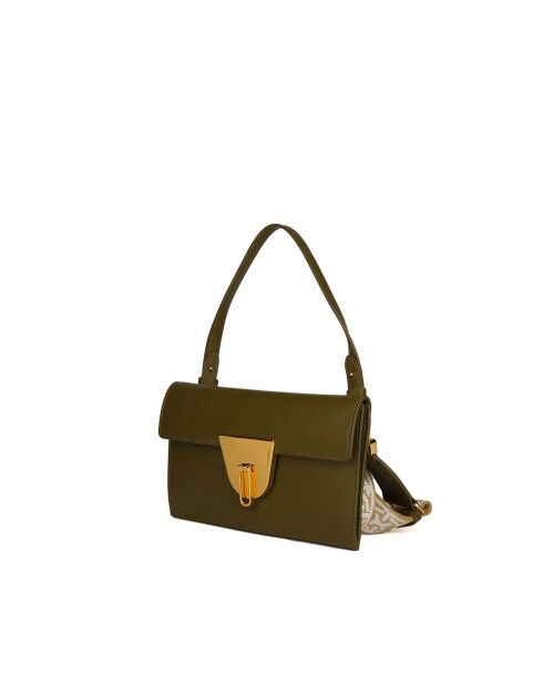 Olivgrüne Schultertasche aus glattem Kalbsleder - 25x14x2 cm