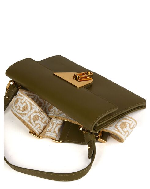 Olivgrüne Schultertasche aus glattem Kalbsleder - 25x14x2 cm