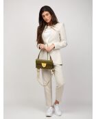 Olivgrüne Schultertasche aus glattem Kalbsleder - 25x14x2 cm