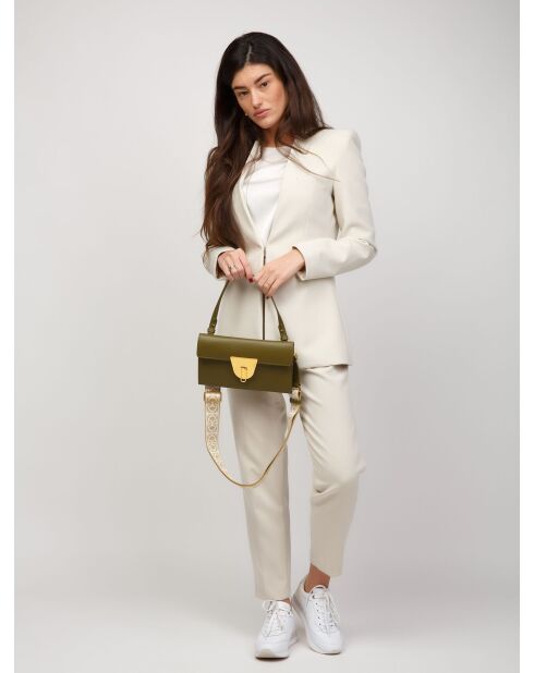 Olivgrüne Schultertasche aus glattem Kalbsleder - 25x14x2 cm