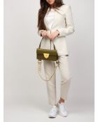 Olivgrüne Schultertasche aus glattem Kalbsleder - 25x14x2 cm