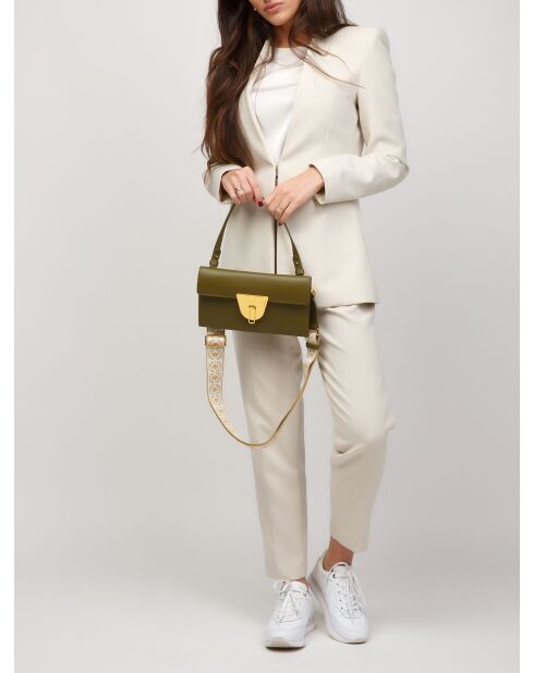 Olivgrüne Schultertasche aus glattem Kalbsleder - 25x14x2 cm