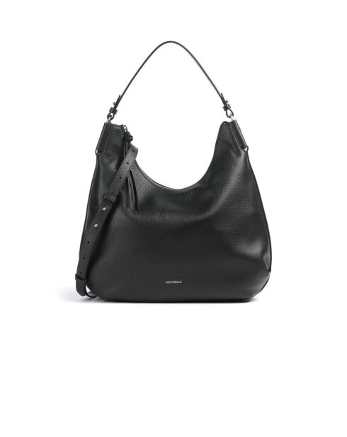 Rebekka schoudertas in zwart generfd leer - 38x24x12 cm