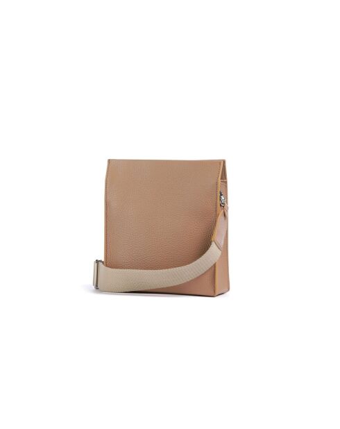 Bolso bandolera Myrtha Maxi Log de piel granulada color nude - 19x22x6 cm