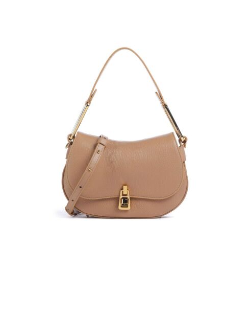 Weiche Schultertasche Magie aus nudefarbenem genarbtem Leder - 22x14x4 cm