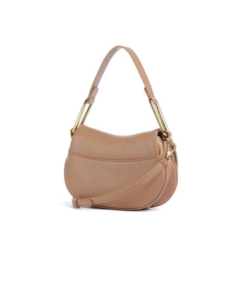 Weiche Schultertasche Magie aus nudefarbenem genarbtem Leder - 22x14x4 cm