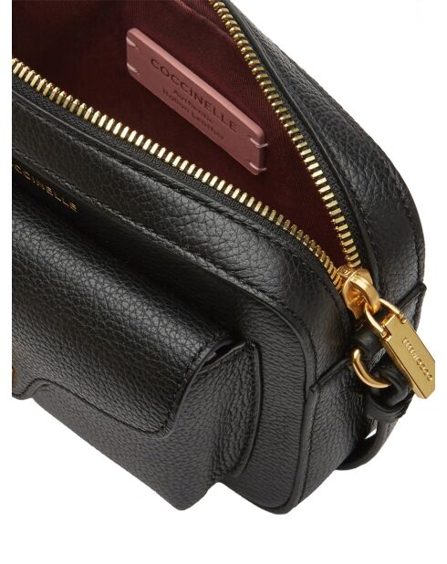 Beat Schultertasche aus genarbtem Leder in Schwarz, 18 x 11,5 x 5 cm