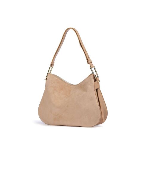 Bolso bandolera de gamuza nude - 36x24x10,5 cm