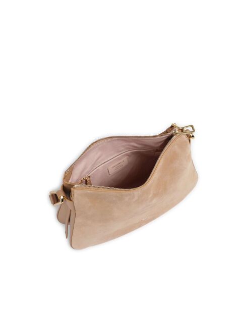 Bolso bandolera de gamuza nude - 36x24x10,5 cm