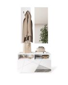 Villarica - Set de Meuble d'entrée laqué brillant blanc serigraphie & Miroir - 3 pieces