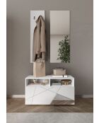Villarica - Set de Meuble d'entrée laqué brillant blanc serigraphie & Miroir - 3 pieces