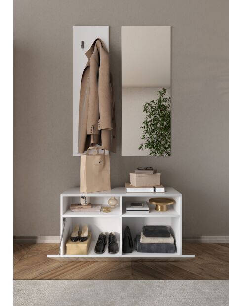 Villarica - Set de Meuble d'entrée laqué brillant blanc serigraphie & Miroir - 3 pieces