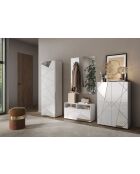 Villarica - Set de Meuble d'entrée laqué brillant blanc serigraphie & Miroir - 3 pieces