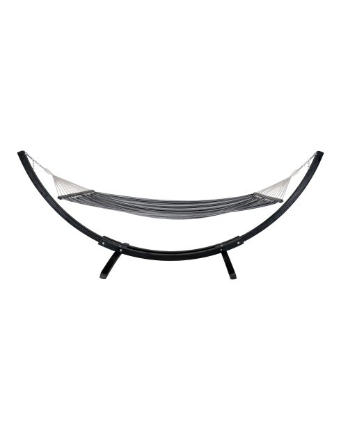 Hamaca sobre soporte de madera de alerce poliéster/algodón negro/gris/blanco - 320x120x120 cm