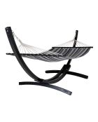 Hamaca sobre soporte de madera de alerce poliéster/algodón negro/gris/blanco - 320x120x120 cm