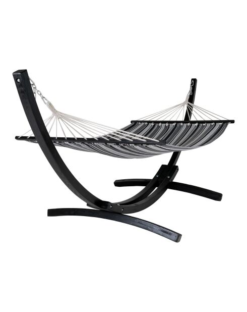 Hamaca sobre soporte de madera de alerce poliéster/algodón negro/gris/blanco - 320x120x120 cm