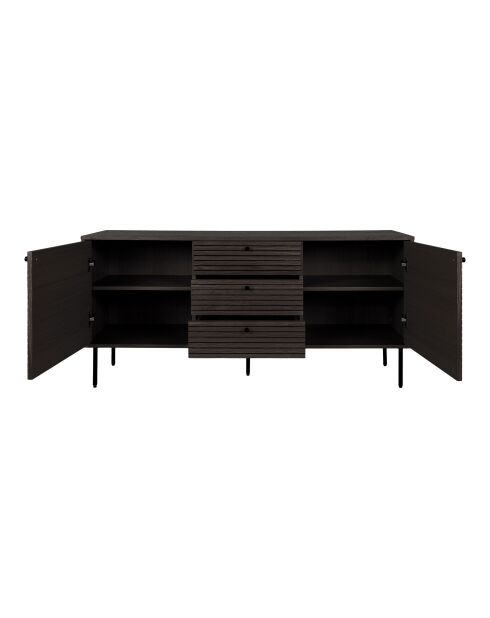 Kyoto dressoir 3 laden 2 deuren gerookt eikenfineer met zwarte metalen poten - 40x150x74 cm