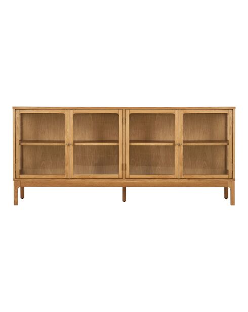 Buffet Zamora 4 portes vitrées 1 étagère chêne/placage chêne/verre trempé naturel - 180x40x80 cm