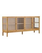 Buffet Zamora 4 portes vitrées 1 étagère chêne/placage chêne/verre trempé naturel - 180x40x80 cm