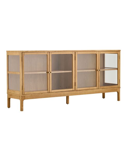 Buffet Zamora 4 portes vitrées 1 étagère chêne/placage chêne/verre trempé naturel - 180x40x80 cm