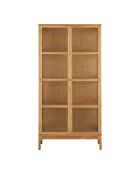 Zamora Schrank 2 Glastüren 3 Regale Eiche/Eichenfurnier/natürliches gehärtetes Glas - 90x40x180 cm