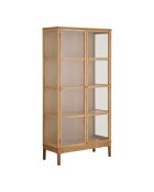 Zamora Schrank 2 Glastüren 3 Regale Eiche/Eichenfurnier/natürliches gehärtetes Glas - 90x40x180 cm