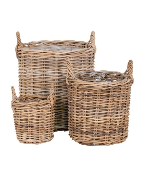 3 cestini in rattan kubu naturale