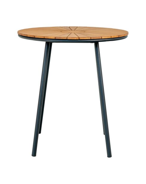 Cleveland Bistrotisch, natürliche Teakholzplatte, schwarze Beine - 70x70x74 cm