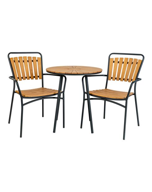 Cleveland Bistrotisch, natürliche Teakholzplatte, schwarze Beine - 70x70x74 cm