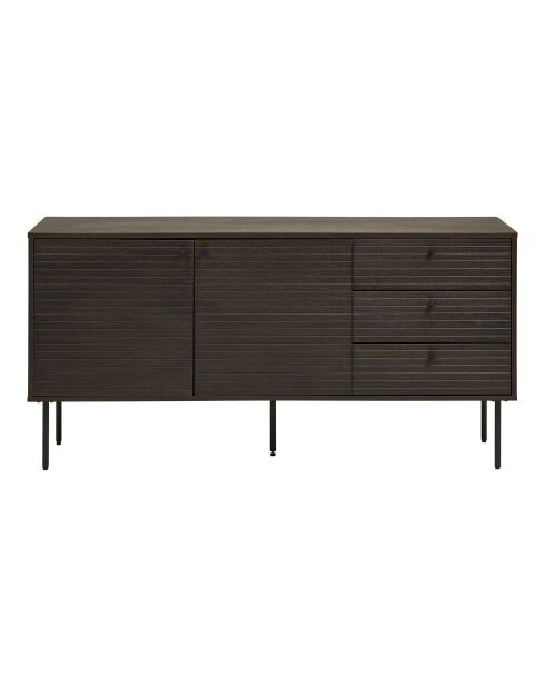 Buffet Kyoto 3 tiroirs 2 portes placage chêne fumé pieds en métal noir - 40x150x74 cm