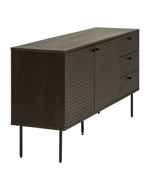 Buffet Kyoto 3 tiroirs 2 portes placage chêne fumé pieds en métal noir - 40x150x74 cm