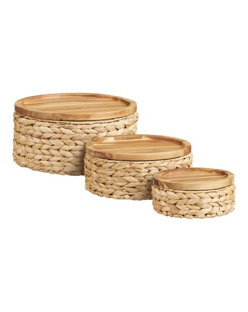 3 cestas con tapa de madera, jacinto de agua natural