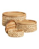 3 cestini con coperchio in legno giacinto d'acqua naturale