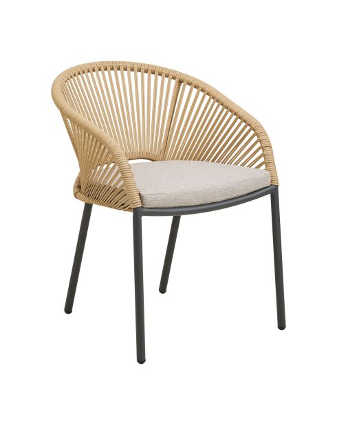 2 chaises de salle à manger Novella aluminium beige sable coussin inclus - 635x575x77 cm