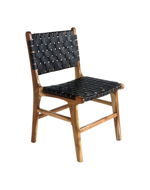 2 sillas de comedor Perugia, piel negra, patas de teca, 53 x 51 x 87 cm