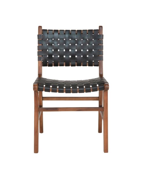 2 sillas de comedor Perugia, piel negra, patas de teca, 53 x 51 x 87 cm