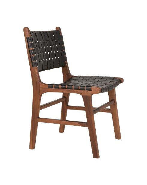 2 sillas de comedor Perugia, piel negra, patas de teca, 53 x 51 x 87 cm