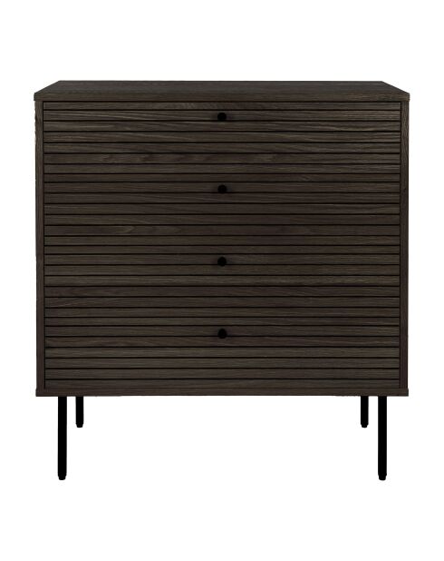 Kioto dressoir met 4 laden, gerookt eikenfineer, zwarte metalen poten - 40x80x85 cm