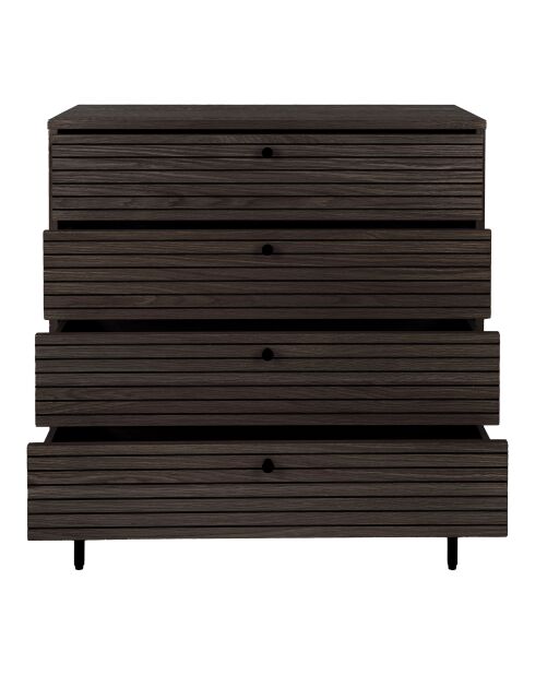 Kioto dressoir met 4 laden, gerookt eikenfineer, zwarte metalen poten - 40x80x85 cm