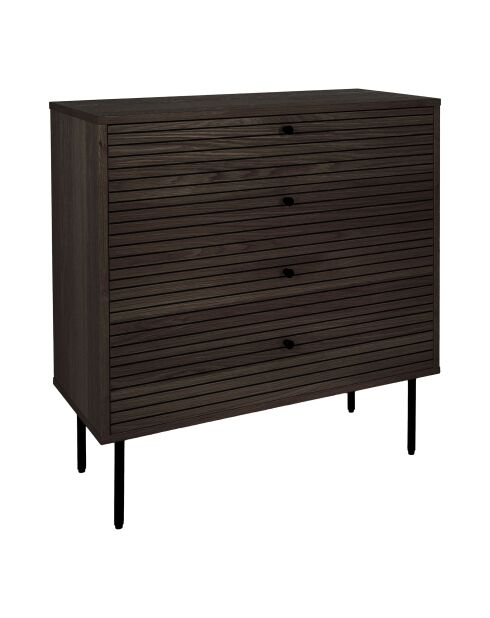 Kioto dressoir met 4 laden, gerookt eikenfineer, zwarte metalen poten - 40x80x85 cm