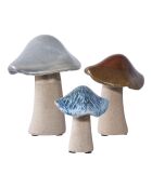 3 Dekopilze aus Keramik in Grün/Braun/Blau