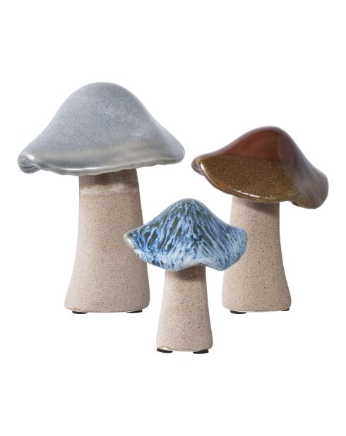 3 Dekopilze aus Keramik in Grün/Braun/Blau