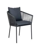 Incluye 4 sillas de comedor Salerno, aluminio y poliéster, cojín gris oscuro, 60 x 61 x 78 cm