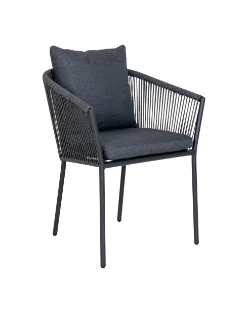 Incluye 4 sillas de comedor Salerno, aluminio y poliéster, cojín gris oscuro, 60 x 61 x 78 cm